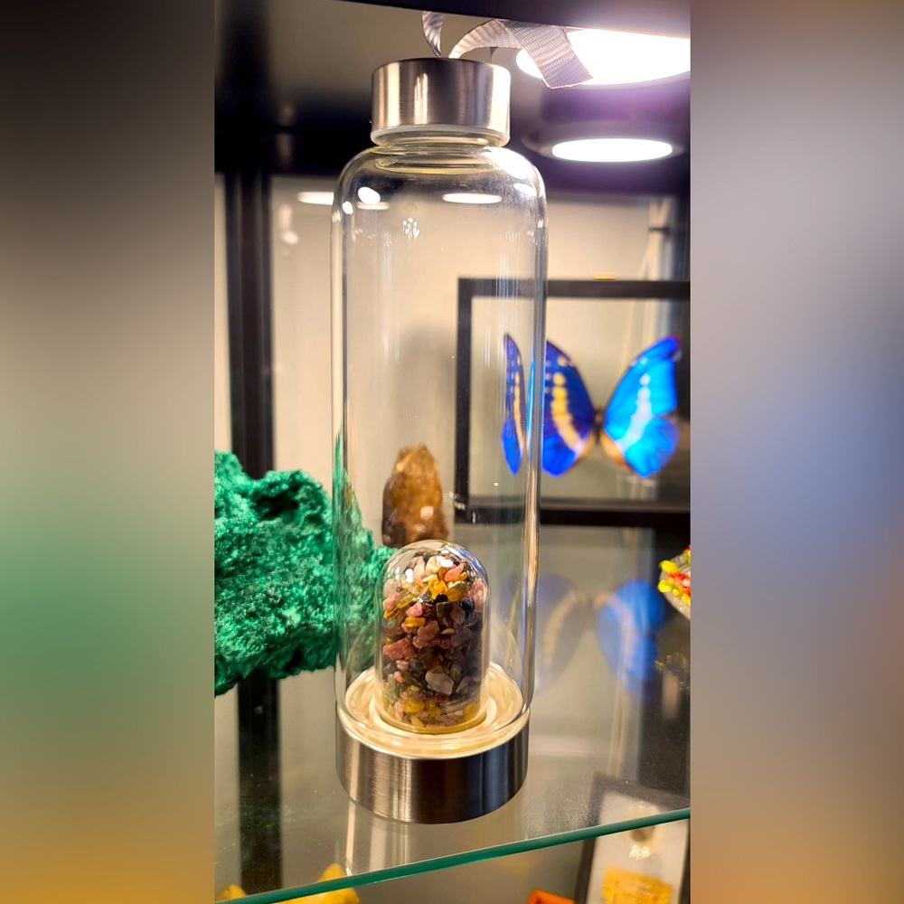 Crystal Water Bottle with Tourmaline Crystals